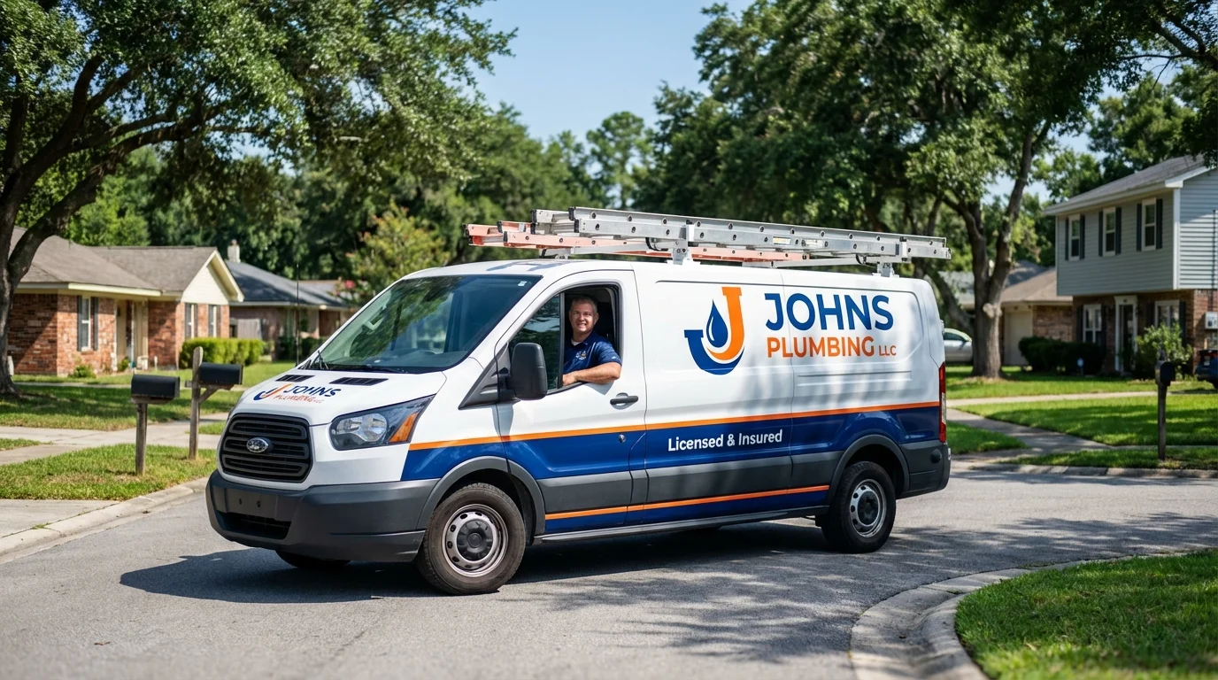 Johns Plumbing LLC service van in Big Bear City, CA