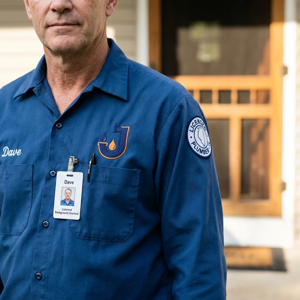 Licensed plumber showing ID badge in Big Bear City, CA
