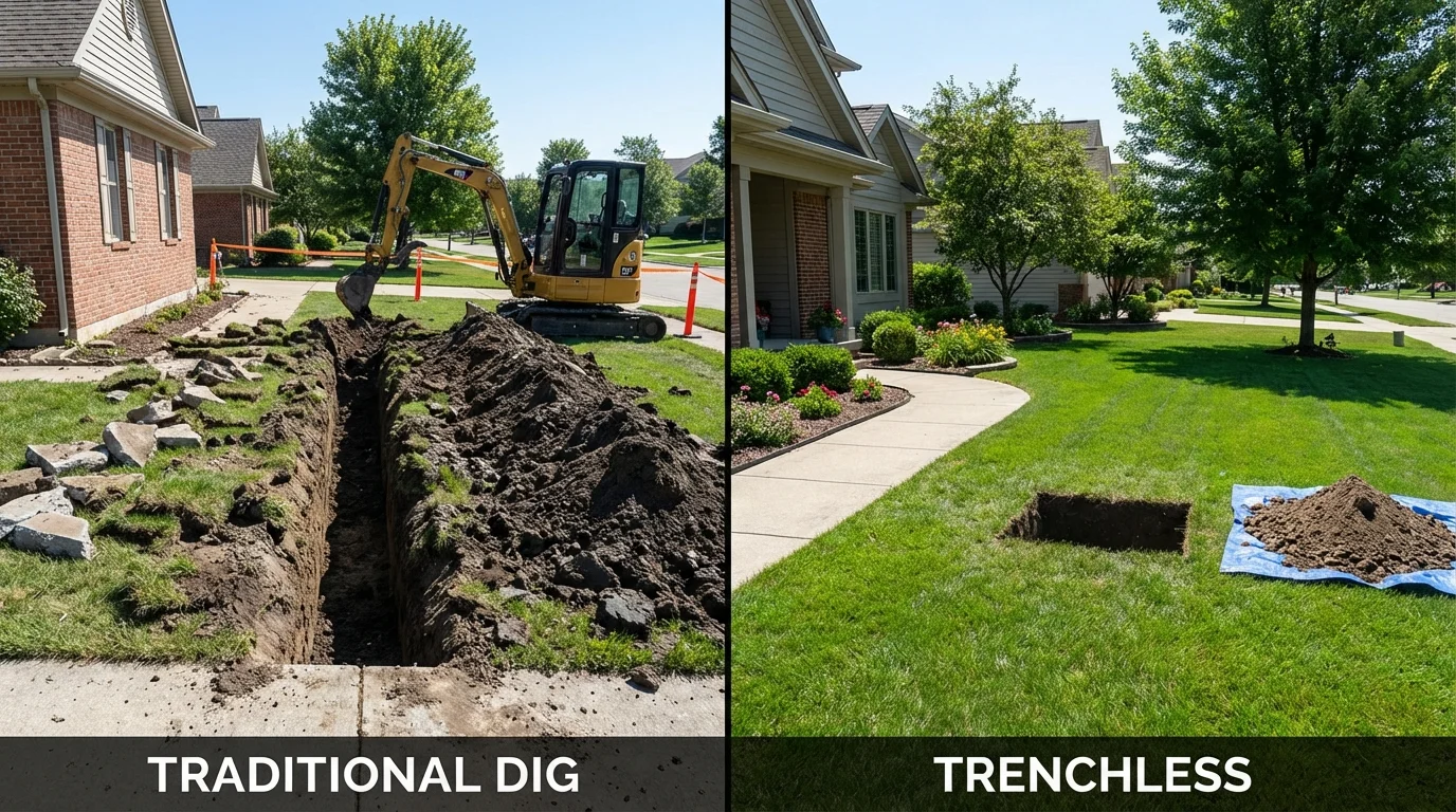 Trenchless sewer repair with minimal yard damage versus traditional excavation in Big Bear City, CA